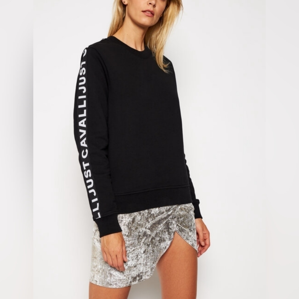NWT Just Cavalli Black Cotton Pullover Logo Long Sleeve Sweatshirt Large $318